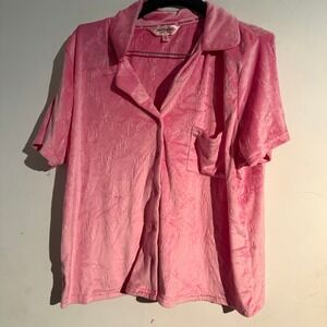 Juicy Couture XL Pink Velour Soft Button Down Pajama Shirt Y2K Embossed Logo